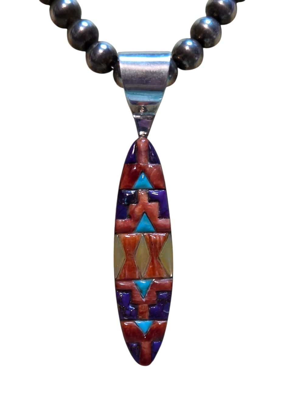 Sterling Silver Multicolor Geometric Inlay Pendant